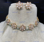 VeroniQ Trends-Elegant Floral Party Wear Gold Plated Kundan Polki Choker Necklace Kundan-Gold Plated-Wedding Jewelry-Punjabi Jewelry-South Indian-Thappa Jewelry