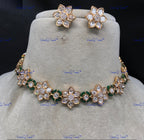 VeroniQ Trends-Elegant Floral Party Wear Gold Plated Kundan Polki Choker Necklace Kundan-Gold Plated-Wedding Jewelry-Punjabi Jewelry-South Indian-Thappa Jewelry