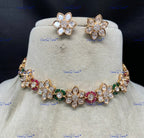 VeroniQ Trends-Elegant Floral Party Wear Gold Plated Kundan Polki Choker Necklace Kundan-Gold Plated-Wedding Jewelry-Punjabi Jewelry-South Indian-Thappa Jewelry