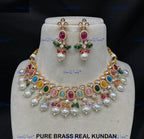 VeroniQ Trends-Traditional Gold Plated Pearl Kundan Polki Choker Necklace Kundan-Gold Plated-Wedding Jewelry-Punjabi Jewelry-South Indian-Thappa Jewelry