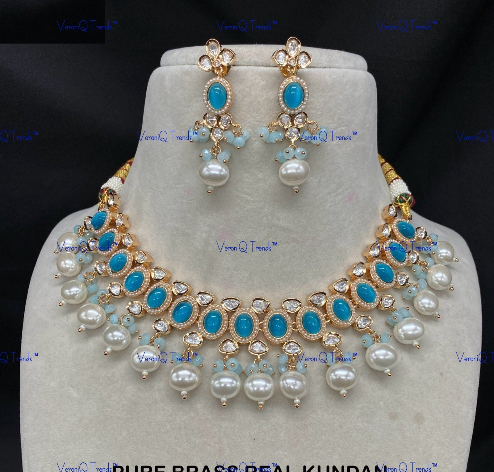 VeroniQ Trends-Traditional Gold Plated Pearl Kundan Polki Choker Necklace Kundan-Gold Plated-Wedding Jewellery-Punjabi Jewellery-South Indian-Thappa Jewellery