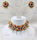 VeroniQ Trends-Victorian Floral Navratan and Pearl  Polki Choker Necklace Polki-Gold Plated-Wedding Jewellery-Punjabi Jewellery-South Indian-Thappa Jewellery