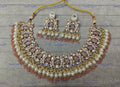 VeroniQ Trends-Victorian Gold Plated Pink Stone Pearl And Polki Choker Necklace Polki-Gold Plated-Wedding Jewellery-Punjabi Jewellery-South Indian-Thappa Jewellery