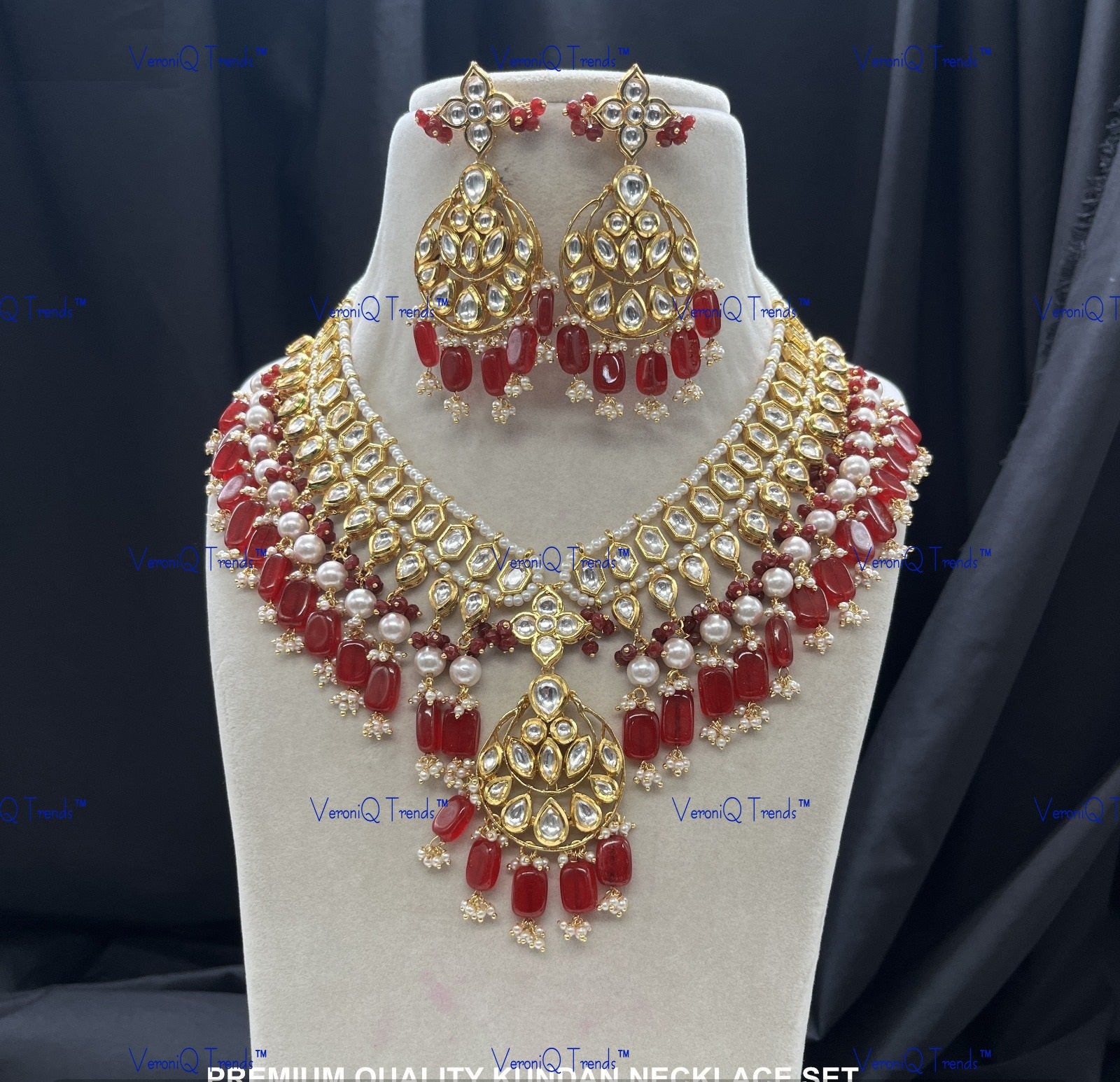 VeroniQ Trends-Bridal Multi-Line Beaded Kundan Polki Necklace Polki-Gold Plated-Wedding Jewellery-Punjabi Jewellery-South Indian-Thappa Jewellery