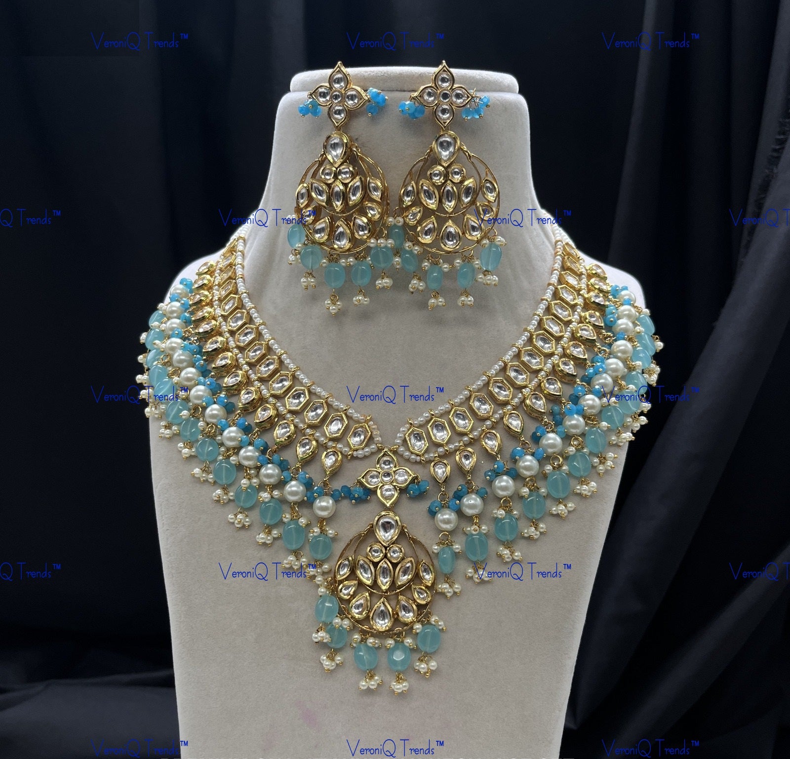 VeroniQ Trends-Bridal Multi-Line Beaded Kundan Polki Necklace Polki-Gold Plated-Wedding Jewellery-Punjabi Jewellery-South Indian-Thappa Jewellery