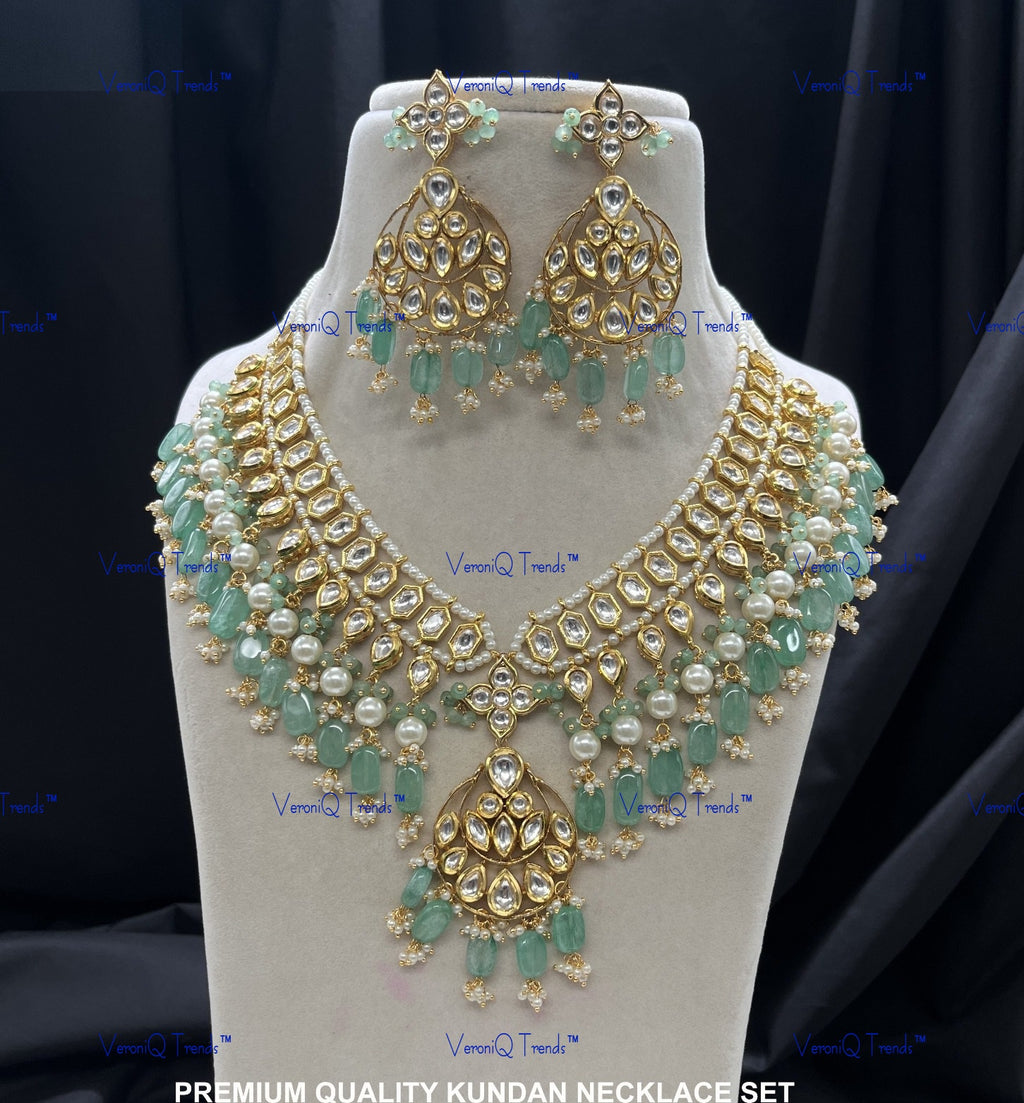 VeroniQ Trends-Bridal Multi-Line Beaded Kundan Polki Necklace Polki-Gold Plated-Wedding Jewellery-Punjabi Jewellery-South Indian-Thappa Jewellery