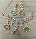 VeroniQ Trends-Victorian Diamond Look And Green Stone Polki Choker Necklace Polki-Gold Plated-Wedding Jewellery-Punjabi Jewellery-South Indian-Thappa Jewellery