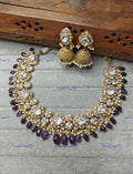 VeroniQ Trends-Traditional Gold Plated Polki Necklace with Sapphire Blue Beads Polki-Gold Plated-Wedding Jewellery-Punjabi Jewellery-South Indian-Thappa Jewellery