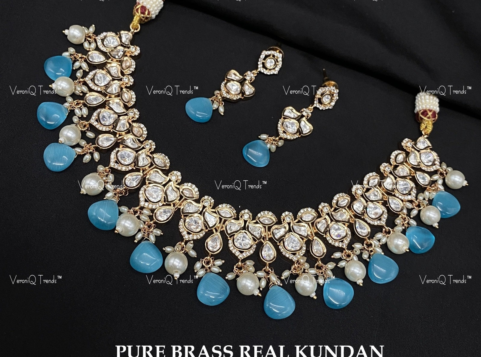 VeroniQ Trends-Victorian Party Wear Kundan Polki Necklace Set Polki-Gold Plated-Wedding Jewellery-Punjabi Jewellery-South Indian-Thappa Jewellery