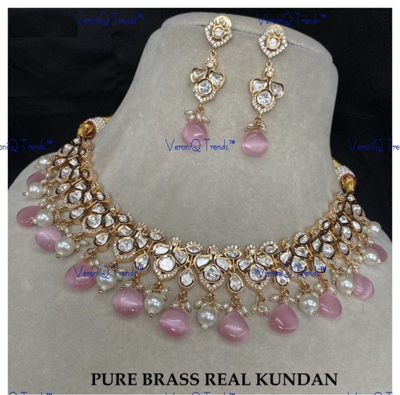 VeroniQ Trends-Victorian Party Wear Kundan Polki Necklace Set Polki-Gold Plated-Wedding Jewellery-Punjabi Jewellery-South Indian-Thappa Jewellery