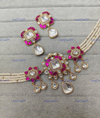 VeroniQ Trends-Victorian Gold Plated Multistrand Pearl Beaded Polki Choker Necklace Polki-Gold Plated-Wedding Jewelry-Punjabi Jewelry-South Indian-Thappa Jewelry