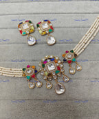 VeroniQ Trends-Victorian Gold Plated Multistrand Pearl Beaded Polki Choker Necklace Polki-Gold Plated-Wedding Jewelry-Punjabi Jewelry-South Indian-Thappa Jewelry