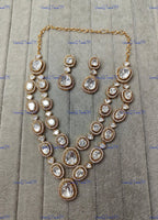 VeroniQ Trends-Victorian Gold Plated Double Layer with Emerald Green Stone Brass Moissanite Necklace Brass Moissanite-Gold Plated-Wedding Jewelry-Punjabi Jewelry-South Indian-Thappa Jewelry