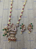 VeroniQ Trends-Victorian Peacock Design Gold Plated Pearl and Pink Beaded Long Polki Necklace Polki-Gold Plated-Wedding Jewellery-Punjabi Jewellery-South Indian-Thappa Jewellery