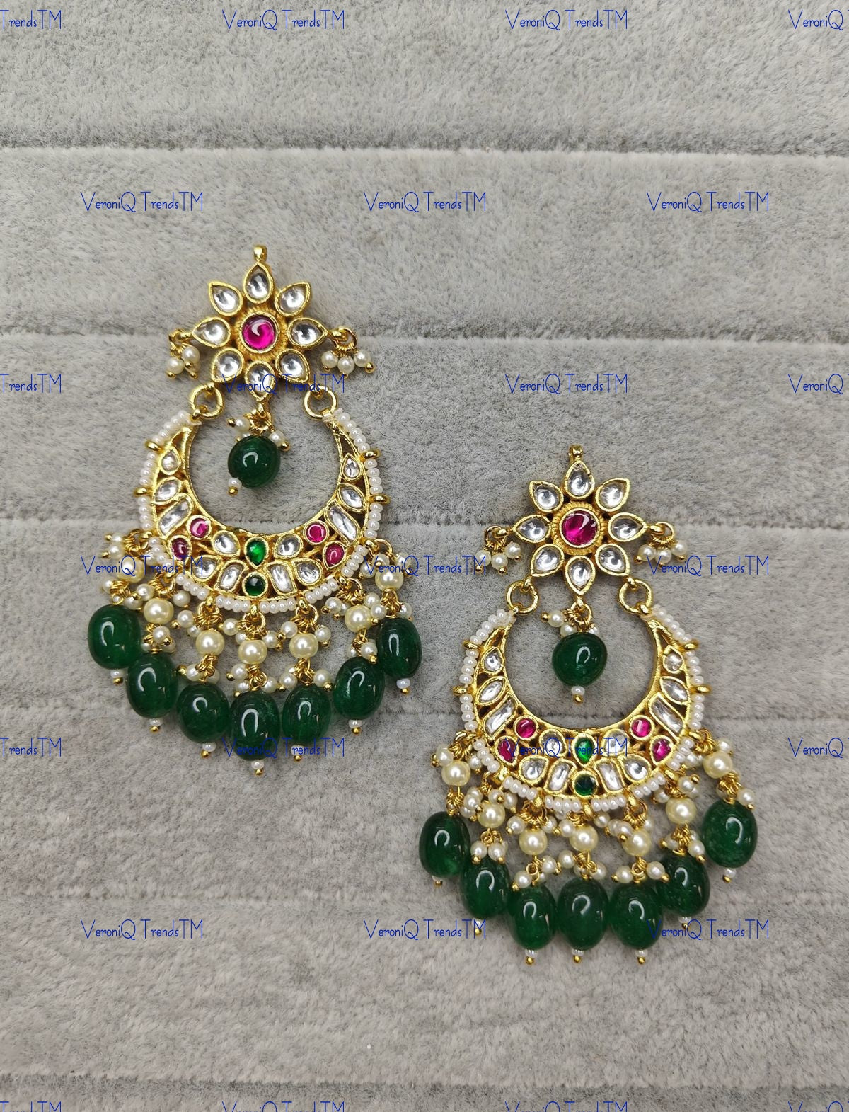 VeroniQ Trends-Victorian Chandbali Style Gold Plated Earrings Polki-Gold Plated-Wedding Jewellery-Punjabi Jewellery-South Indian-Thappa Jewellery