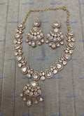 VeroniQ Trends-Beautiful Victorian Gold Plated Diamond Look Brass Moissanite Necklace Brass Moissanite-Gold Plated-Wedding Jewellery-Punjabi Jewellery-South Indian-Thappa Jewellery