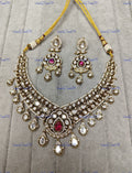 VeroniQ Trends-Elegant Victorian Gold Plated Pink Stone and Polki Necklace Polki-Gold Plated-Wedding Jewellery-Punjabi Jewellery-South Indian-Thappa Jewellery