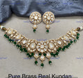 VeroniQ Trends-Green Beads Kundan Polki Choker Necklace Set Polki-Gold Plated-Wedding Jewellery-Punjabi Jewellery-South Indian-Thappa Jewellery