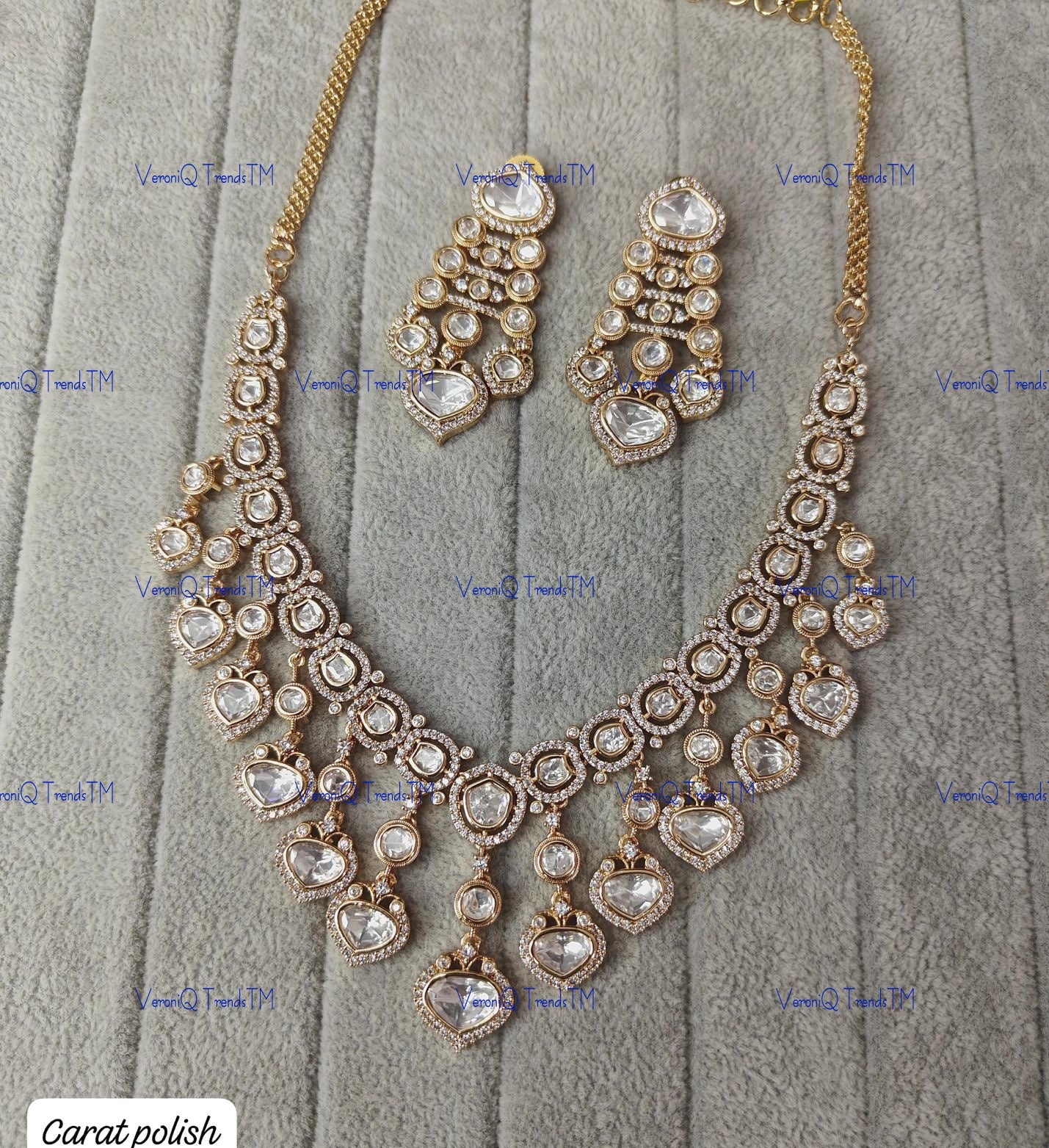 VeroniQ Trends-Elegant Victorian Gold Plated Diamond Look Polki Necklace Polki-Gold Plated-Wedding Jewellery-Punjabi Jewellery-South Indian-Thappa Jewellery