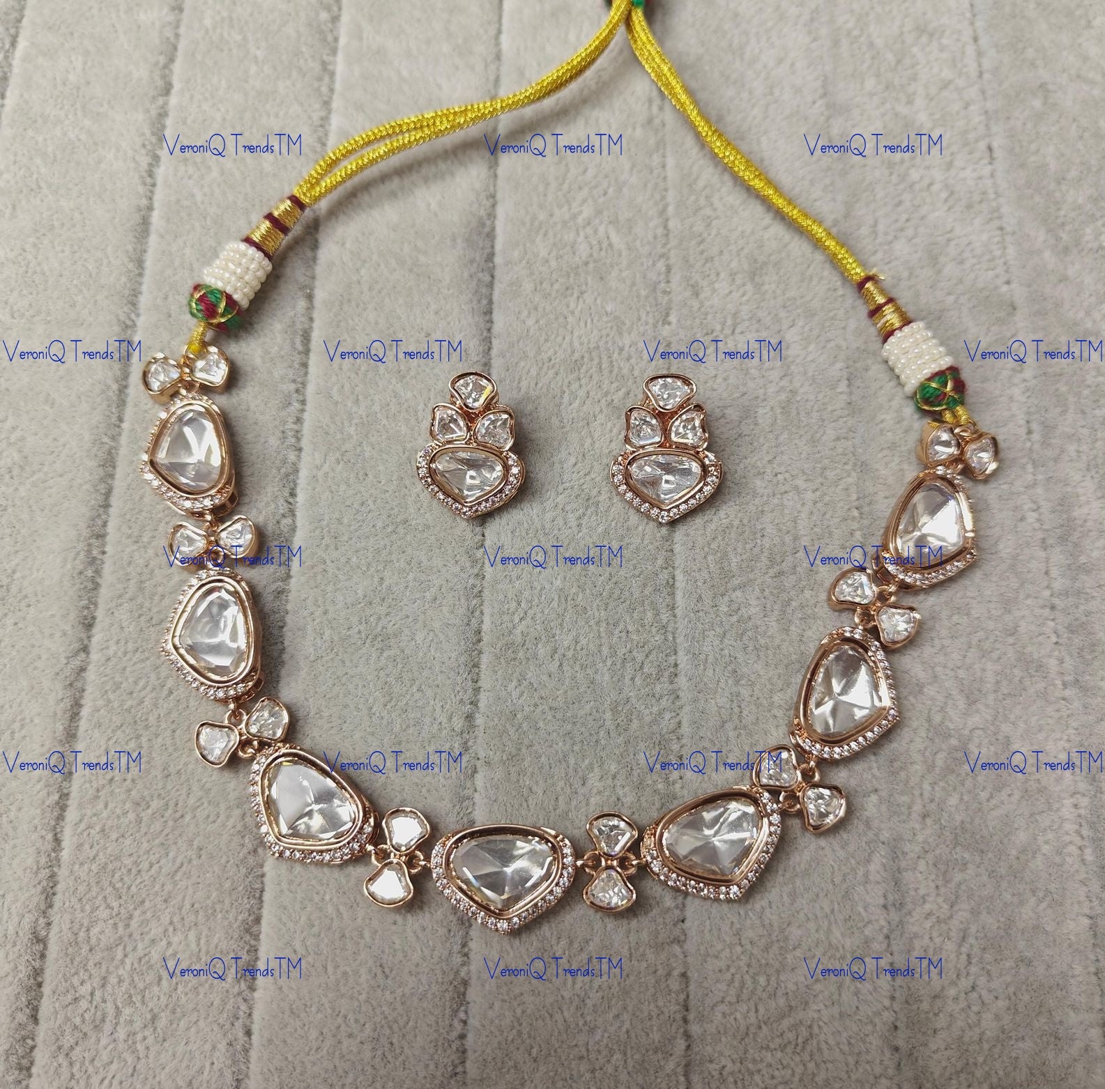 VeroniQ Trends-Victorian Party Wear Single Layer Gold Plated Polki Necklace Polki-Gold Plated-Wedding Jewellery-Punjabi Jewellery-South Indian-Thappa Jewellery