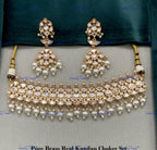 VeroniQ Trends-Elegant Pearl And Kundan Polki Choker Necklace Polki-Fresh Water Paerl-Gold Plated-Wedding Jewelry-Punjabi Jewelry-South Indian-Thappa Jewelry