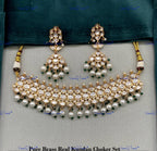 VeroniQ Trends-Elegant Pearl And Kundan Polki Choker Necklace Polki-Fresh Water Paerl-Gold Plated-Wedding Jewelry-Punjabi Jewelry-South Indian-Thappa Jewelry