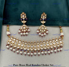 VeroniQ Trends-Elegant Pearl And Kundan Polki Choker Necklace Polki-Fresh Water Paerl-Gold Plated-Wedding Jewelry-Punjabi Jewelry-South Indian-Thappa Jewelry