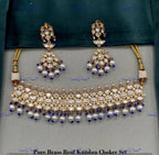 VeroniQ Trends-Elegant Pearl And Kundan Polki Choker Necklace Polki-Fresh Water Paerl-Gold Plated-Wedding Jewelry-Punjabi Jewelry-South Indian-Thappa Jewelry
