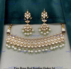 VeroniQ Trends-Elegant Pearl And Kundan Polki Choker Necklace Polki-Fresh Water Paerl-Gold Plated-Wedding Jewelry-Punjabi Jewelry-South Indian-Thappa Jewelry