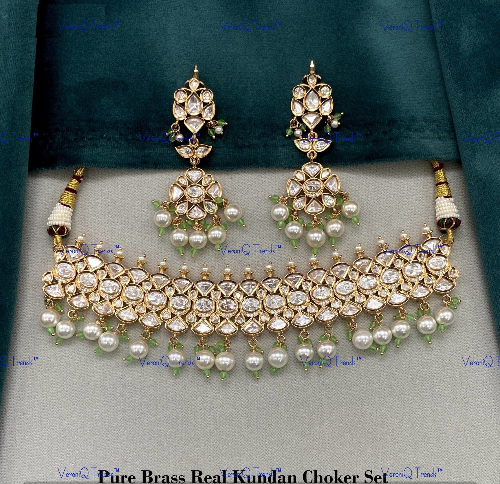 VeroniQ Trends-Elegant Pearl And Kundan Polki Choker Necklace Polki-Fresh Water Paerl-Gold Plated-Wedding Jewellery-Punjabi Jewellery-South Indian-Thappa Jewellery
