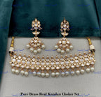 VeroniQ Trends-Elegant Pearl And Kundan Polki Choker Necklace Polki-Fresh Water Paerl-Gold Plated-Wedding Jewelry-Punjabi Jewelry-South Indian-Thappa Jewelry
