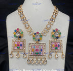 VeroniQ Trends-Elegant Gold Plated Meenakari Kundan Polki Long Necklace Kundan-Gold Plated-Wedding Jewelry-Punjabi Jewelry-South Indian-Thappa Jewelry