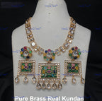 VeroniQ Trends-Elegant Gold Plated Meenakari Kundan Polki Long Necklace Kundan-Gold Plated-Wedding Jewelry-Punjabi Jewelry-South Indian-Thappa Jewelry