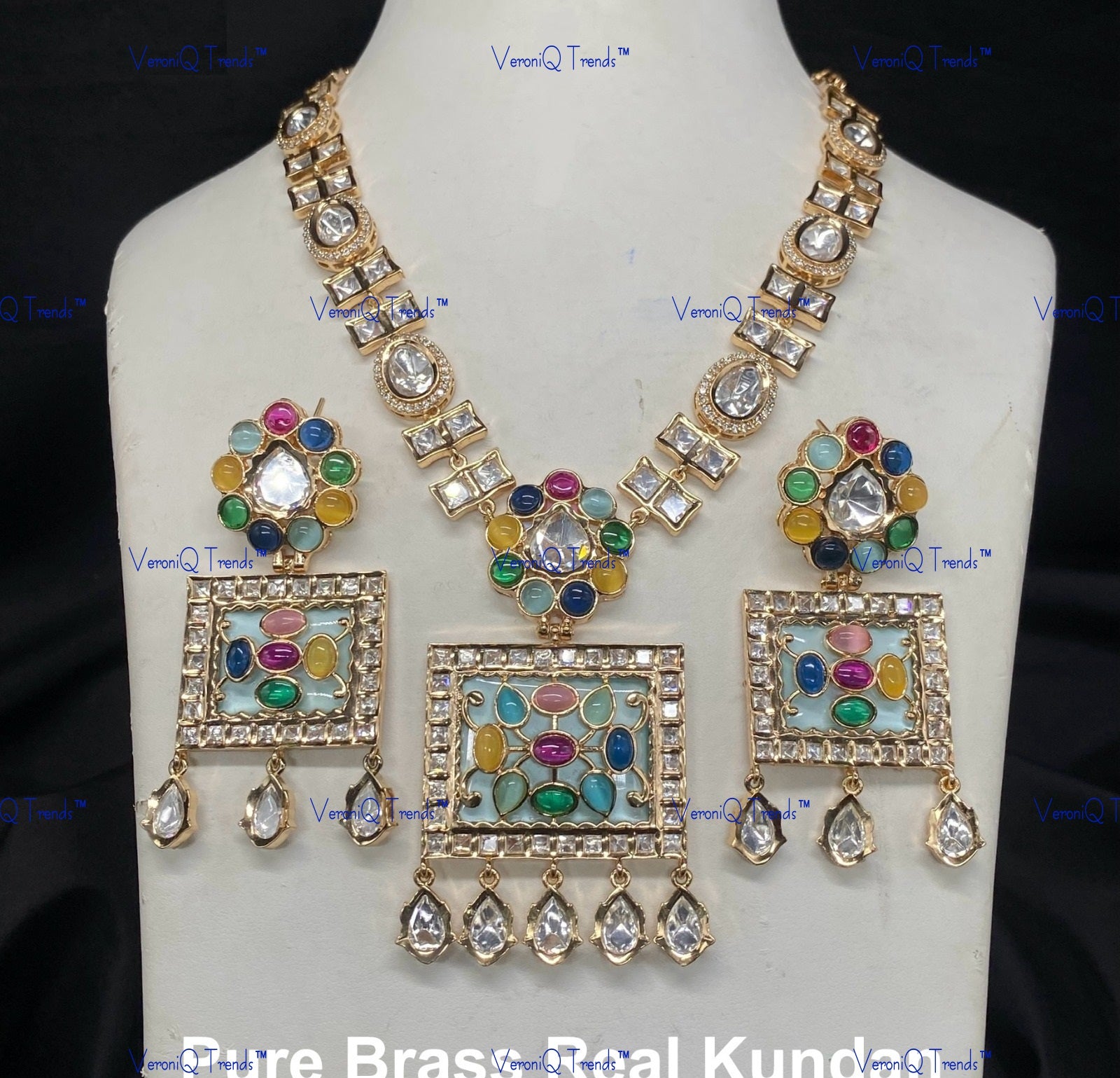 VeroniQ Trends-Elegant Gold Plated Meenakari Kundan Polki Long Necklace Kundan-Gold Plated-Wedding Jewellery-Punjabi Jewellery-South Indian-Thappa Jewellery