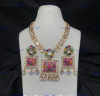 VeroniQ Trends-Elegant Gold Plated Meenakari Kundan Polki Long Necklace Kundan-Gold Plated-Wedding Jewelry-Punjabi Jewelry-South Indian-Thappa Jewelry