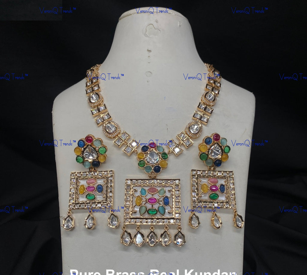 VeroniQ Trends-Elegant Gold Plated Meenakari Kundan Polki Long Necklace Kundan-Gold Plated-Wedding Jewellery-Punjabi Jewellery-South Indian-Thappa Jewellery
