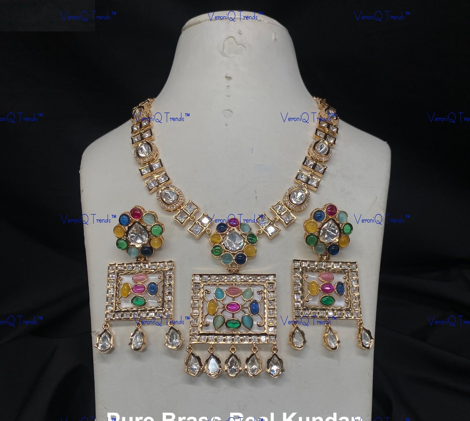 VeroniQ Trends-Elegant Gold Plated Meenakari Kundan Polki Long Necklace Kundan-Gold Plated-Wedding Jewellery-Punjabi Jewellery-South Indian-Thappa Jewellery