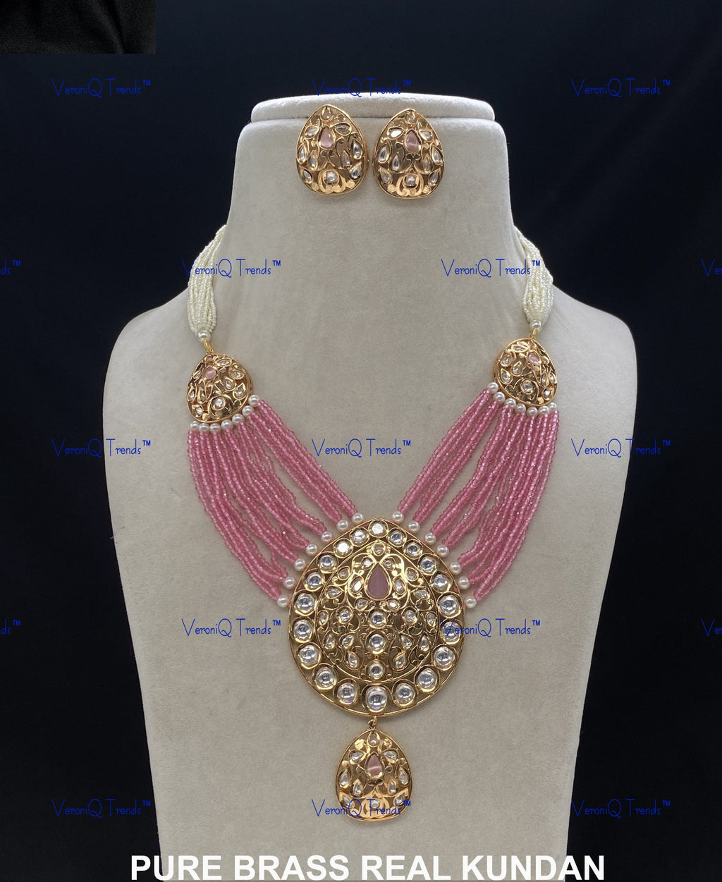 VeroniQ Trends-Traditional Multistrand Gold Plated Kundan Polki Necklace Kundan-Gold Plated-Wedding Jewellery-Punjabi Jewellery-South Indian-Thappa Jewellery
