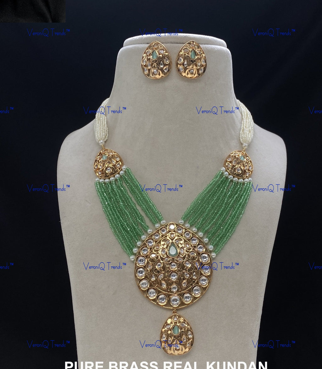 VeroniQ Trends-Traditional Multistrand Gold Plated Kundan Polki Necklace Kundan-Gold Plated-Wedding Jewellery-Punjabi Jewellery-South Indian-Thappa Jewellery