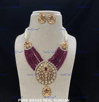 VeroniQ Trends-Victorian Gold Plated Multistrand Kundan Polki Long Necklace Polki-Gold Plated-Wedding Jewelry-Punjabi Jewelry-South Indian-Thappa Jewelry