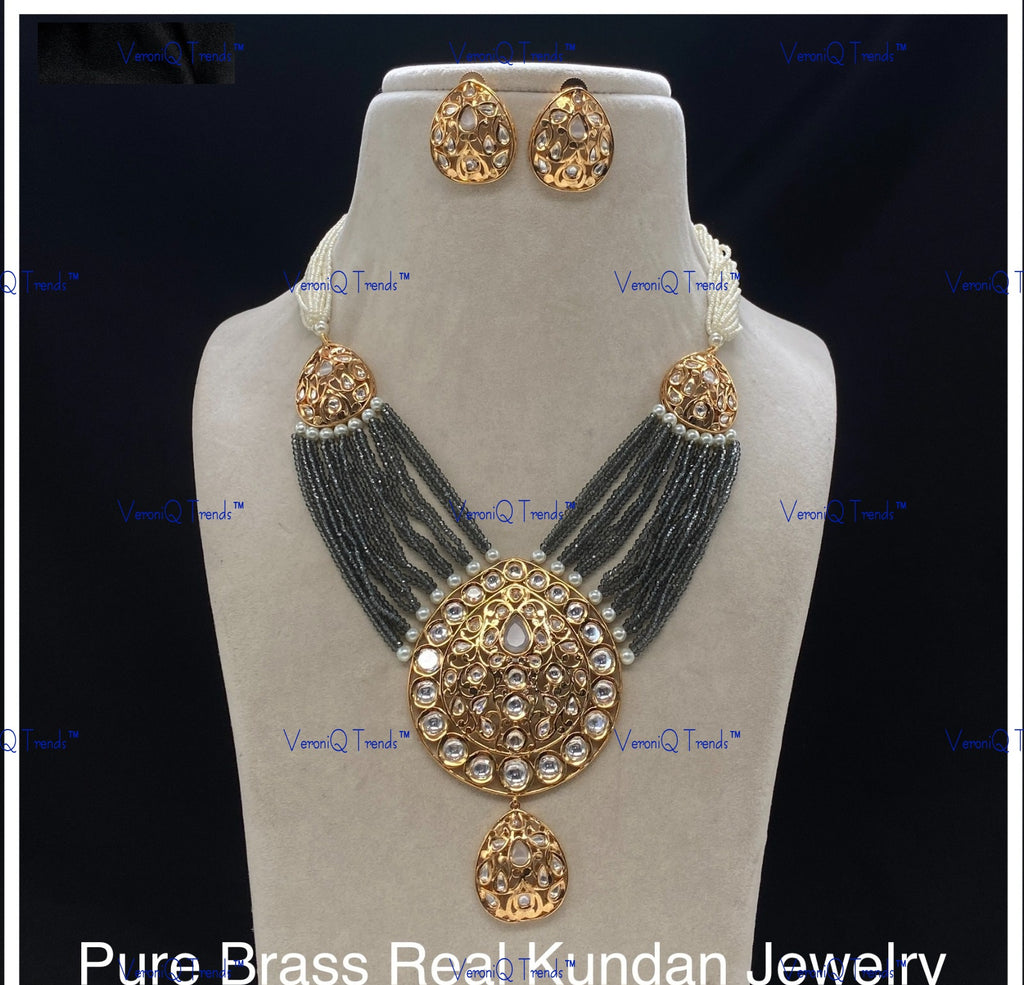 VeroniQ Trends-Traditional Multistrand Gold Plated Kundan Polki Necklace Kundan-Gold Plated-Wedding Jewellery-Punjabi Jewellery-South Indian-Thappa Jewellery