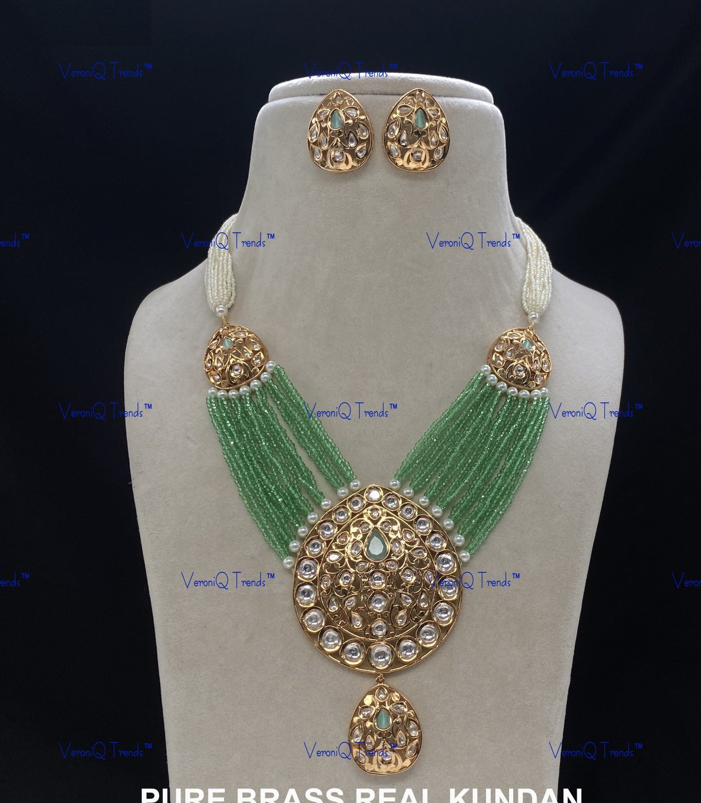 VeroniQ Trends-Victorian Gold Plated Multistrand Kundan Polki Long Necklace Polki-Gold Plated-Wedding Jewellery-Punjabi Jewellery-South Indian-Thappa Jewellery