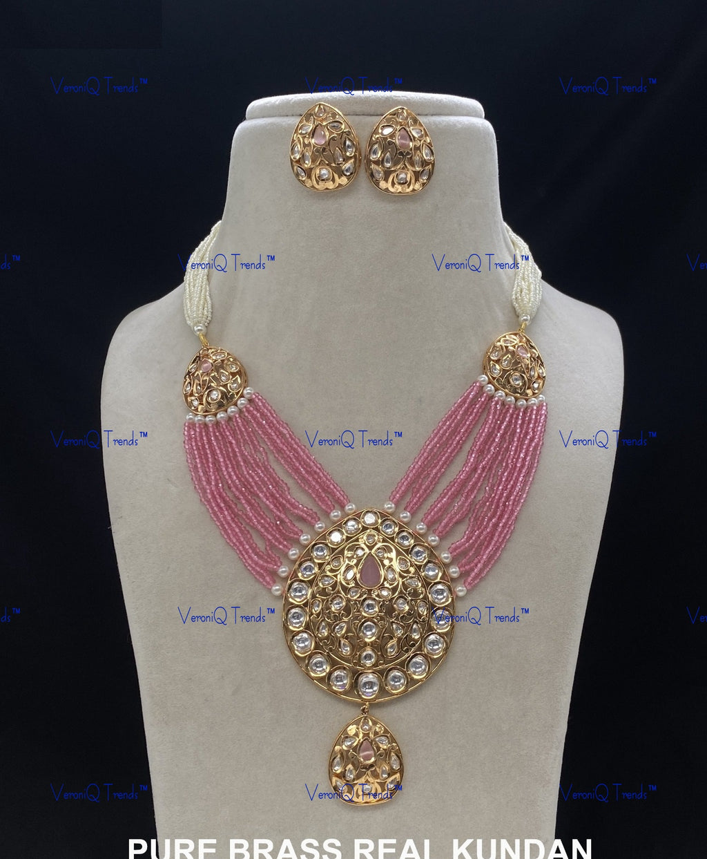 VeroniQ Trends-Victorian Gold Plated Multistrand Kundan Polki Long Necklace Polki-Gold Plated-Wedding Jewellery-Punjabi Jewellery-South Indian-Thappa Jewellery