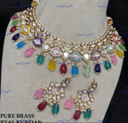 VeroniQ Trends-Victorian Gold Plated Beaded Kundan Polki Necklace Polki-Gold Plated-Wedding Jewelry-Punjabi Jewelry-South Indian-Thappa Jewelry