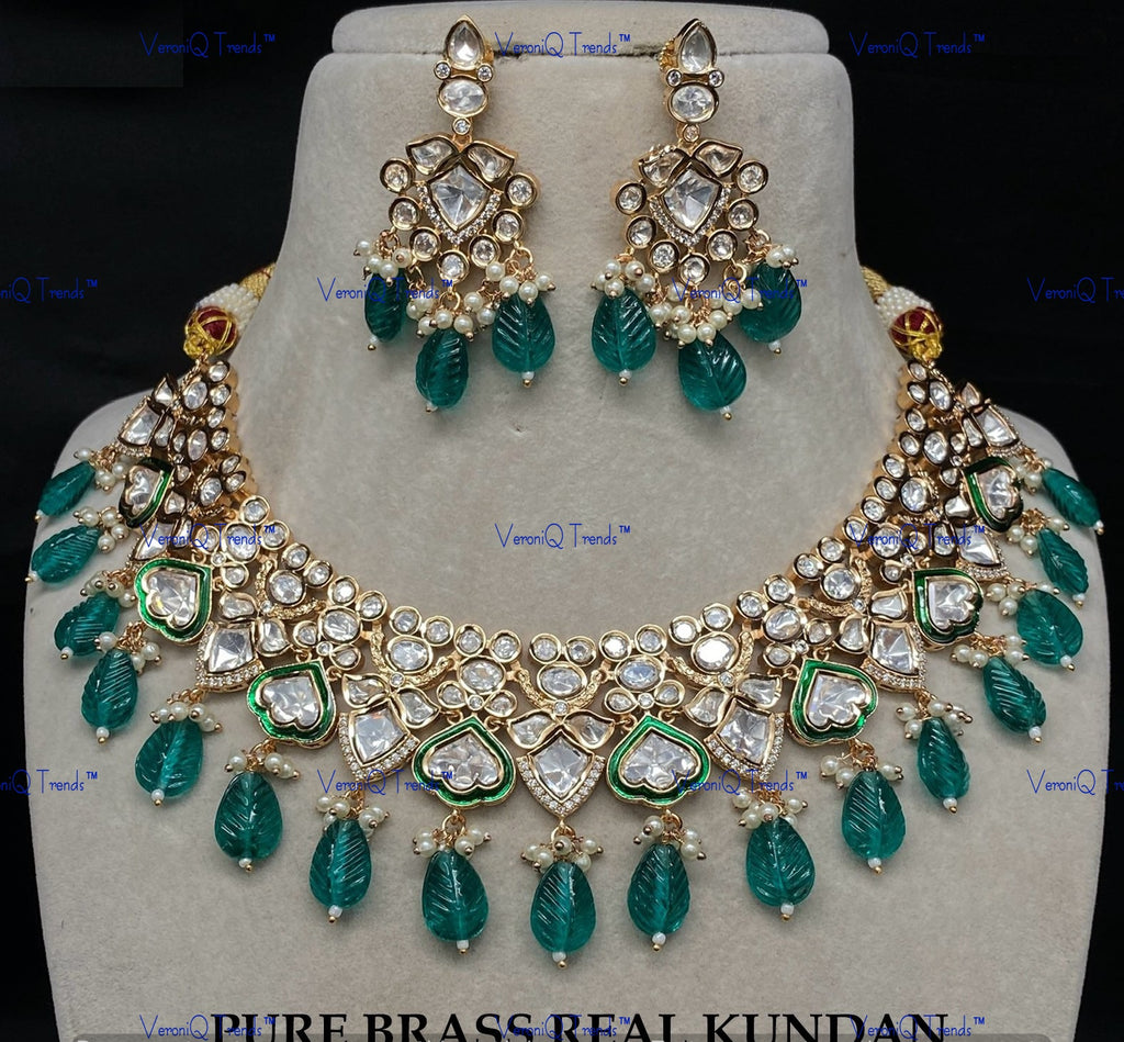 VeroniQ Trends-Victorian Gold Plated Beaded Kundan Polki Necklace Polki-Gold Plated-Wedding Jewellery-Punjabi Jewellery-South Indian-Thappa Jewellery