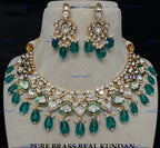 VeroniQ Trends-Victorian Gold Plated Beaded Kundan Polki Necklace Polki-Gold Plated-Wedding Jewelry-Punjabi Jewelry-South Indian-Thappa Jewelry
