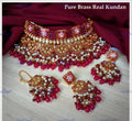 VeroniQ Trends-Bridal Meenakari Pearl And Kundan Polki With Ruby Pink Beads Kundan Polki Choker Necklace Polki-Gold Plated-Wedding Jewellery-Punjabi Jewellery-South Indian-Thappa Jewellery