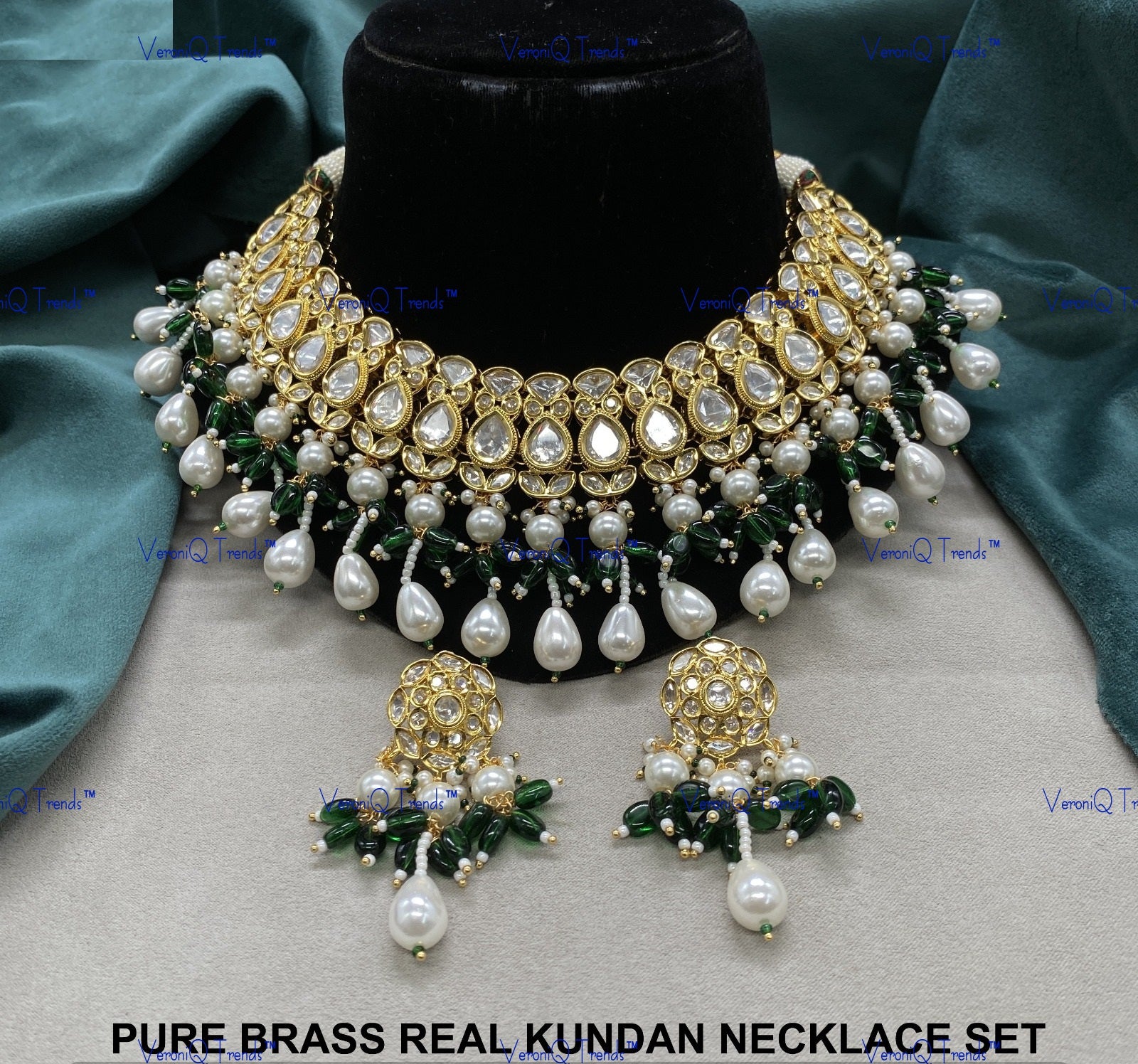 VeroniQ Trends-Traditional Heavy Gold Plated Kundan Polki Choker Necklace Kundan-Gold Plated-Wedding Jewellery-Punjabi Jewellery-South Indian-Thappa Jewellery