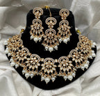 VeroniQ Trends-Beautiful Floral Design Gold Plated Kundan Polki Choker Necklace Kundan-Gold Plated-Wedding Jewelry-Punjabi Jewelry-South Indian-Thappa Jewelry