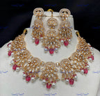 VeroniQ Trends-Beautiful Floral Design Gold Plated Kundan Polki Choker Necklace Kundan-Gold Plated-Wedding Jewelry-Punjabi Jewelry-South Indian-Thappa Jewelry